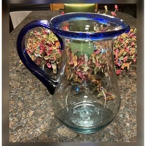 Mexican Hand Blown Cobalt Blue Pitcher